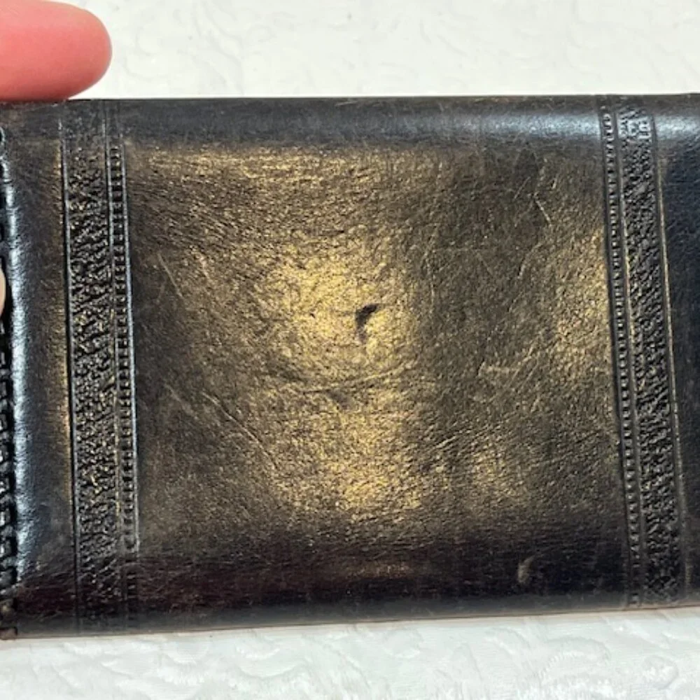 VTG Black Leather Trifold Tooled Stitched Wallet